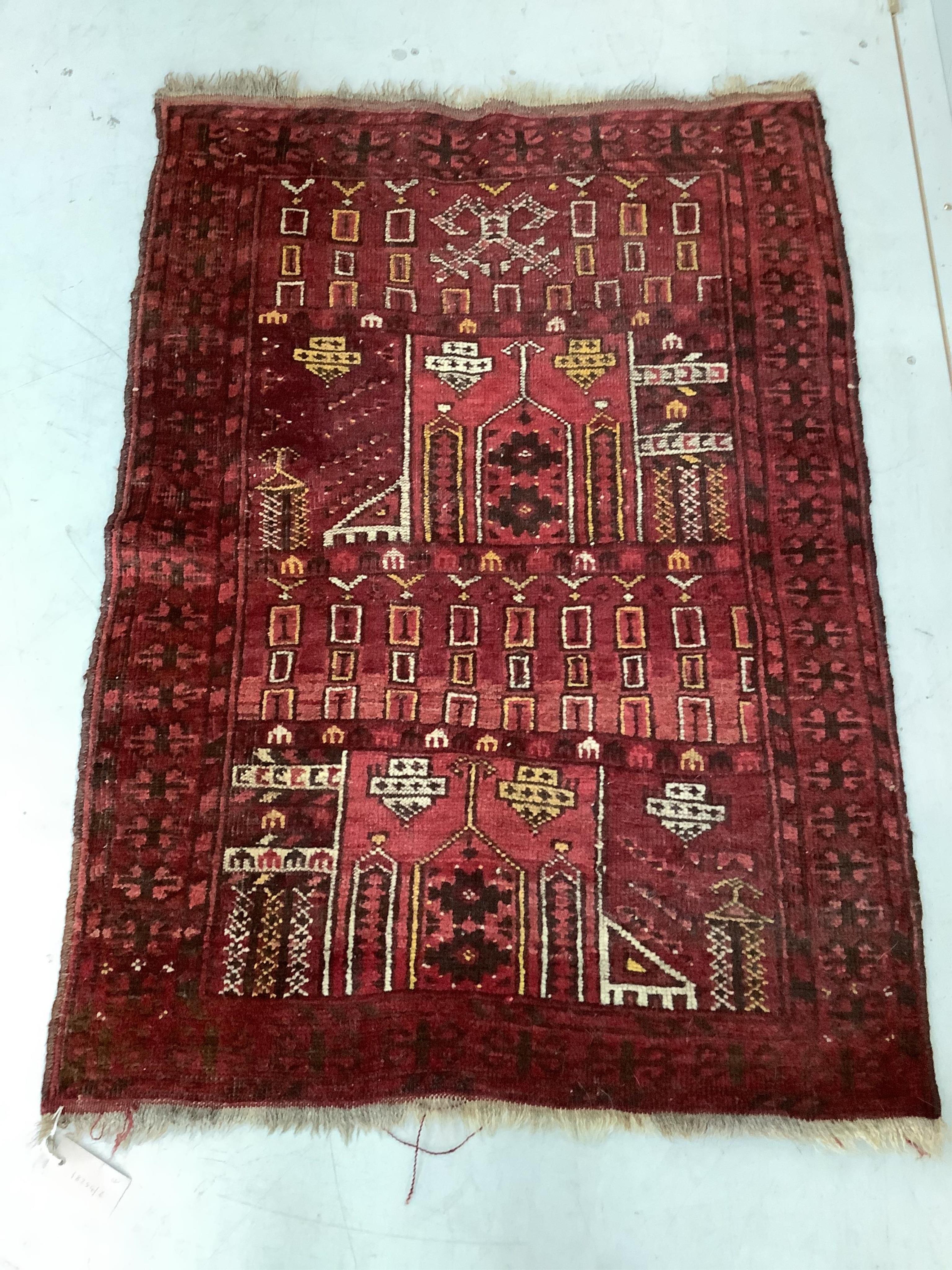 Two Belouch prayer rugs, larger 110 x 80cm